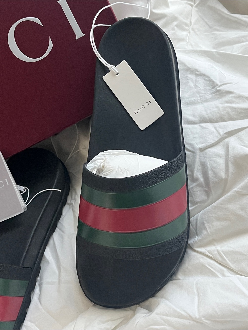 Gucci Black Slides with Red and Green Stripes Size 12 - Picture 3 of 11